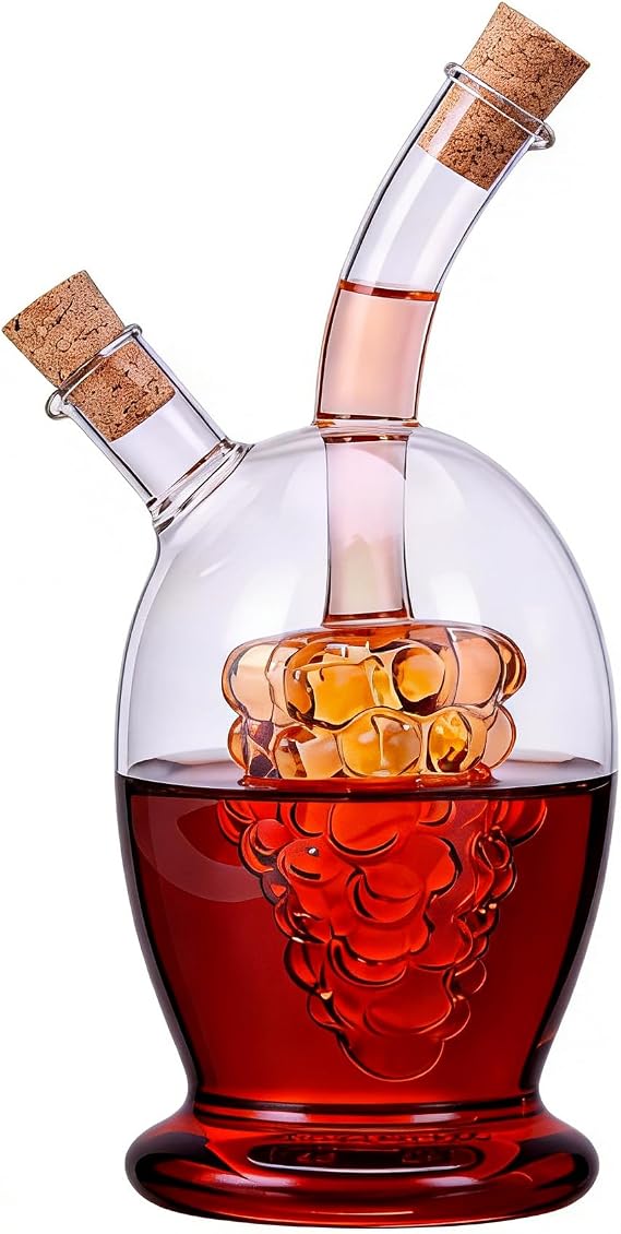 ELETON 473 ml Üzüm Astarı 2 Çıkışlı Cam Yağ Sirkesi 2'si 1 Arada Şişe, Cam Yağ ve Sirke Kabı