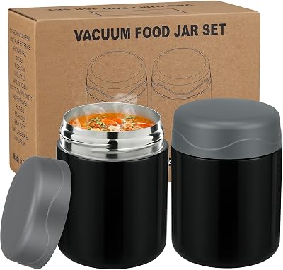 12oz 2 Pack Insulated Food Jar Set for Kids Soup Thermo Hot Food Lunch Container Wide Mouth Leak Proof Stainless Steel Vacuum Bento Box for School Office Travel Outdoors