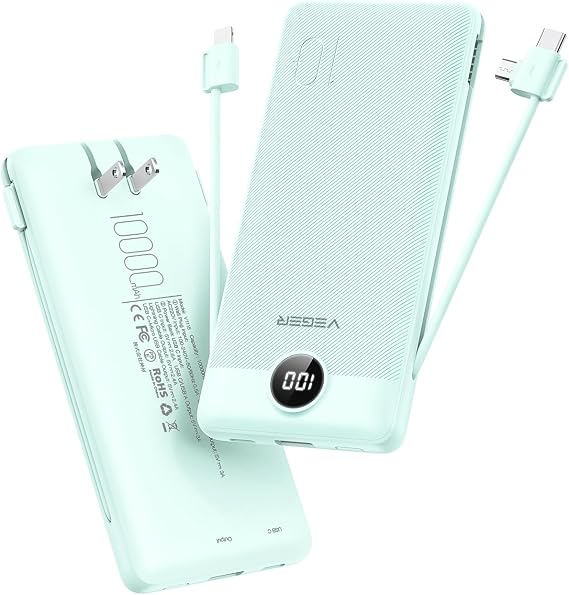 VEGER Portable Charger for iPhone, Power Bank Built in Cables and Wall Plug