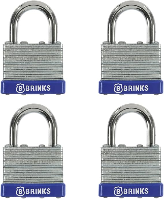 BRINKS - 40mm Laminated Steel Keyed Padlock, 4-Pack - Chrome Plated with Hardened Steel Shackle