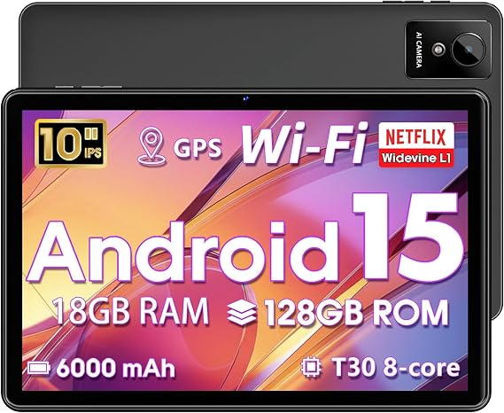 Tablet 10 Inch Android 15 with 18GB RAM + 128G ROM Octa-Core