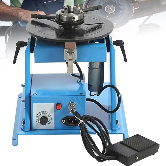 Rotary Welding positioner 10kg, 0-90 Welding Positioning Turntable Heavy-Duty Assembly and Testing Seam Welding Equipment with Foot Switch, with 65mm Chuck