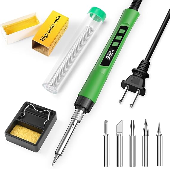 Soldering Iron Kit, 190W Soldering Gun, 110V LED Solder Kit for Electronics, Adjustable Temperature 356-932F, Includes Solder Wire, Tips, Stand, Sponge and Flux Paste, Army Green