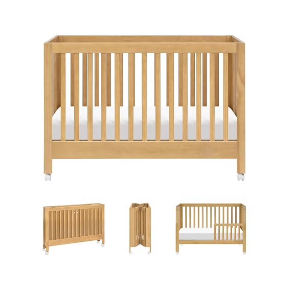babyletto Maki 2-in-1 Convertible Folding Crib, Honey