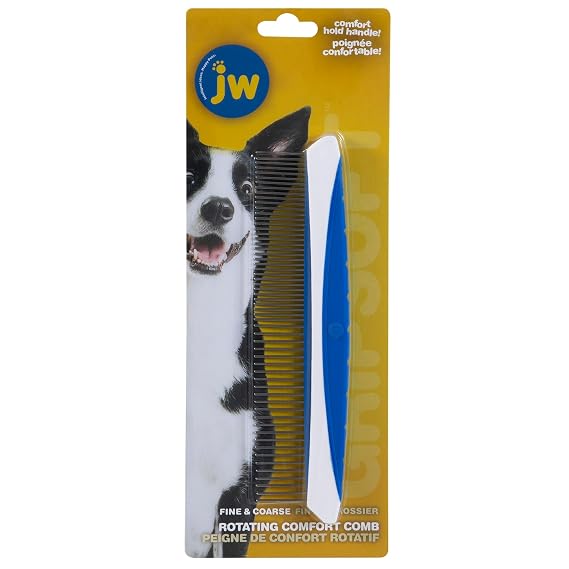 JW Pet Company 8-Inch Gripsoft Rotating Comfort Comb, Fine and Coarse,Gray/Yellow | Fine and Coarse