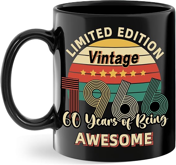 Vintage 1966 Coffee Mug, 60th Birthday Gifts For Men Women, Sixty Birthday Gift for Him 1966, Gift Ideas For 60 Year Old Female, Turning 60 Gift For Her, Sister, Mom, Aunt, Dad, Husband, Brother