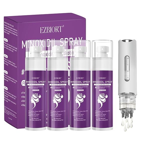 5% Minoxidil Spray for Women-Free minoxidil applicator included,monoxide for men hair Infused with Biotin, hers hair regrowth treatment, Supports Thicker er Hair & Beard (13oz, 7 Month Supply)