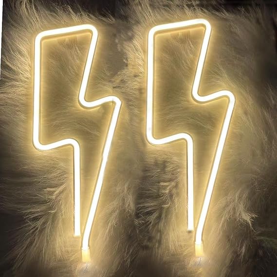 Lightning Neon Battery and Usb Powered LED Lightning Bolt Neon Signs Indoor Decorative Night Lamp for Room Bedroom Living Room Birthday Party Bar for Wall Decor,13.4x5.1x0.79In,2Pcs Warm