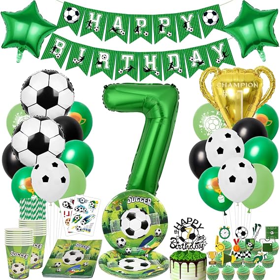 Football Decoration Birthday Children 7 Years Football Party Tableware Set Football Balloon Cake Decoration Paper Plates Cups Napkins for Children's Birthday Decoration