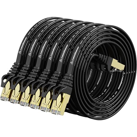 CableGeeker Cat7 Shielded Flat Ethernet Patch Cables, 3 ft, 6-Pack, Black | 10Gbps/600MHz, 30AWG Stranded Copper, S/STP Shielding, Gold-Plated RJ45, for Routers, PCs, Gaming, and Streaming
