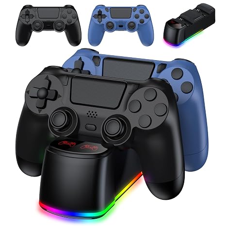 AROEVEIB 2 Pack Controller with Charger Dock for PS4, Wireless Game Controller with LED Charging Dock Station, 2 USB Cable