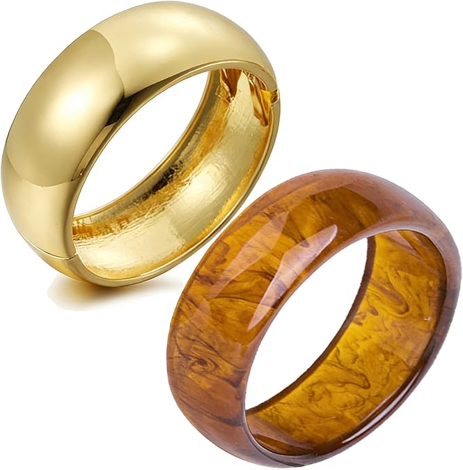 Acrylic Bangle Bracelet for Women Gold Open Chunky Bracelet Colorful Resin Cuff Bracelet Stack Arm Cuff Jewelry Set