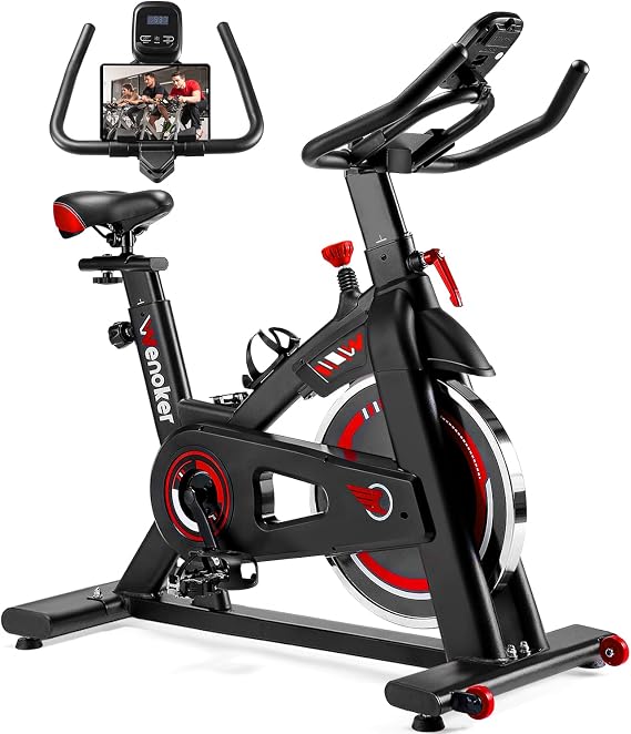 Exercise Bike, WENOKER Stationary Bike for Home, Indoor Bike with Silent Belt Drive, Heavy Flywheel, Comfortable Seat Cushion and Upgraded LCD Monitor