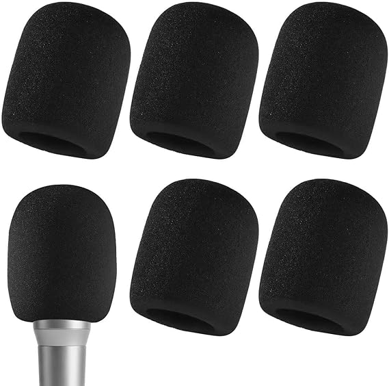 6 Pack Microphone Covers Foam Mic Windscreen for Handheld Mics | High-Density Foam, Noise Reduction Pop Filter, for Studio KTV Podcast Live Stream, Universal Fit Handheld Mics, 6 Pcs Black