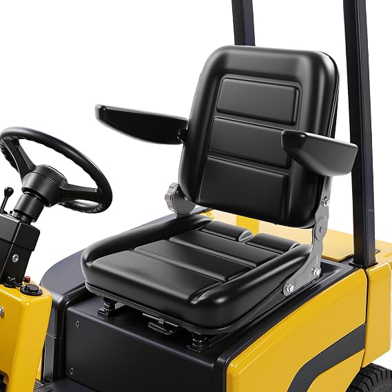 Universal Lawn Mower Seat,Universal Seat for Forklift Garden Tractor Lawn Mower w/Adjustable Backrest NEW Tractor Seat Fold Down with Armrest Headrest Seatbelt, Waterproof Loader Forklift Seat