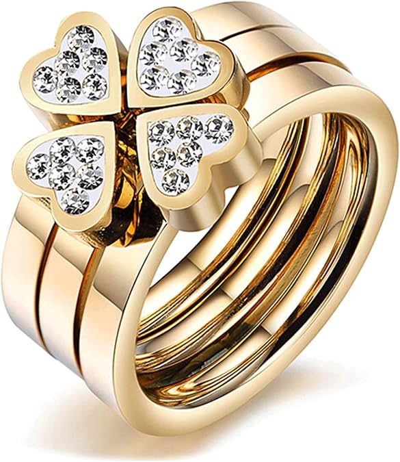VQYSKO Triple Interlocked Rolling Ring for Women-Stainless Steel Stacking Rose gold Minimalist Promise Ring for Love/Engagement/Wedding, Size 4-12