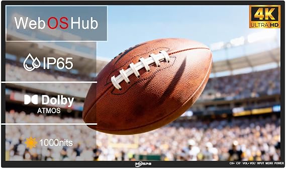 Outdoor TV, 55 Inch 4K Outdoor Smart TV, 1000nits High Brightness Outdoor TVs, IP65 Waterproof TV, Voice Assistant Remote, Compatible with Dolby, Wide Viewing Angle Smart TV