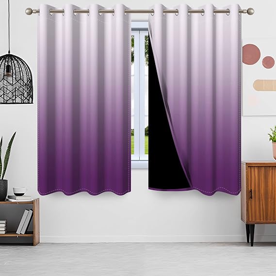 Blackout Curtains Thermal Insulated Window Treatment Panels Room Darkening Blackout Drapes for Living Room Bedroom Draperies (Purple, 63" L x 42" W)