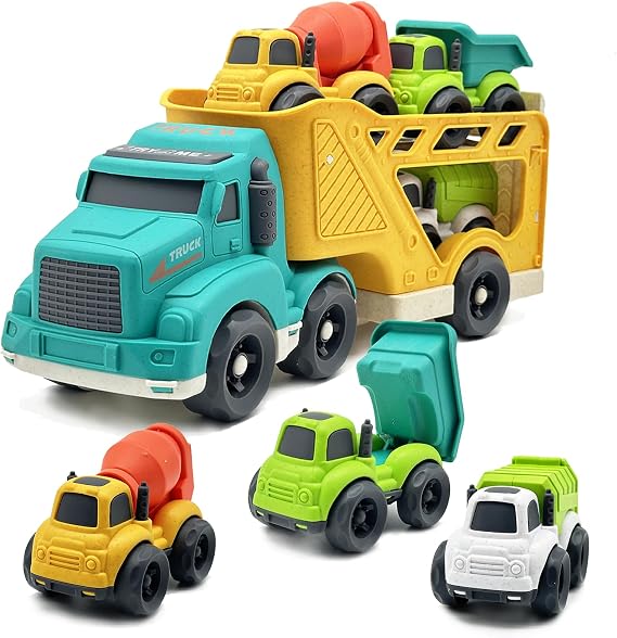 Aigitoy 4 in 1 Car Toys Set with Dump & Garbage & Cement Mixer Truck