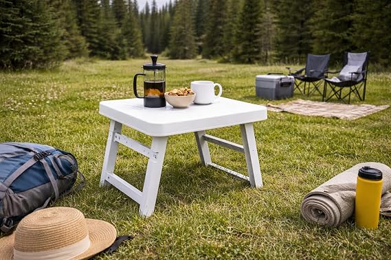 Picas Folding Camping Table | Portable and Portable Picnic, Balcony, Garden, Beach and Barbecue Table – Foldable Practical Coffee Table (White, Small)