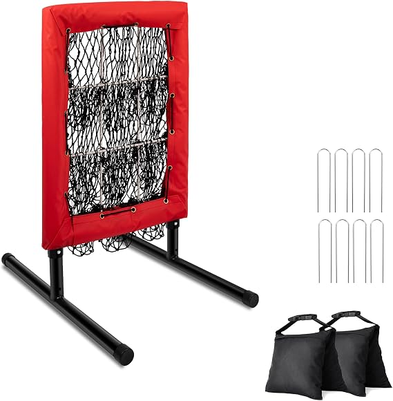 Heavy Duty 9 Hole Pitching Net with Strike Zone,9 Pocket Pitching Target Net of 4 Adjustable Heights (36-53in),Softball Pitching Net Fix by 8xspikes and 2xsandbags, Pitching Target Net for All Age