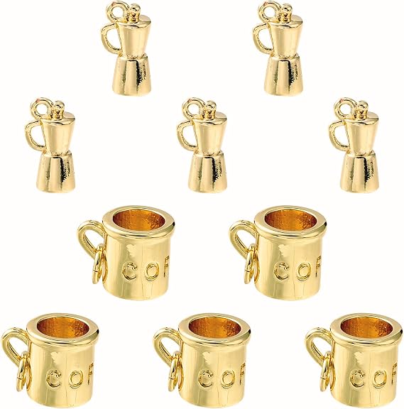 KitBeads 10pcs Brass & Gold Plated Cafe Moka Pot & Coffee Cup Charms for Jewelry Making