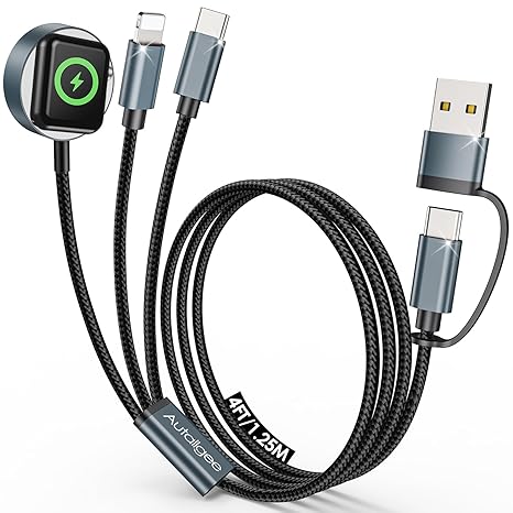 3 in 2 for Apple Watch iPhone Charger Cable Travel Essentials Multi Cable | Upgraded for iWatch Charger/L Cable/USB C Cable, Multi Fast Charging Cable Compatible with iWatch Series,iPhone 17-11