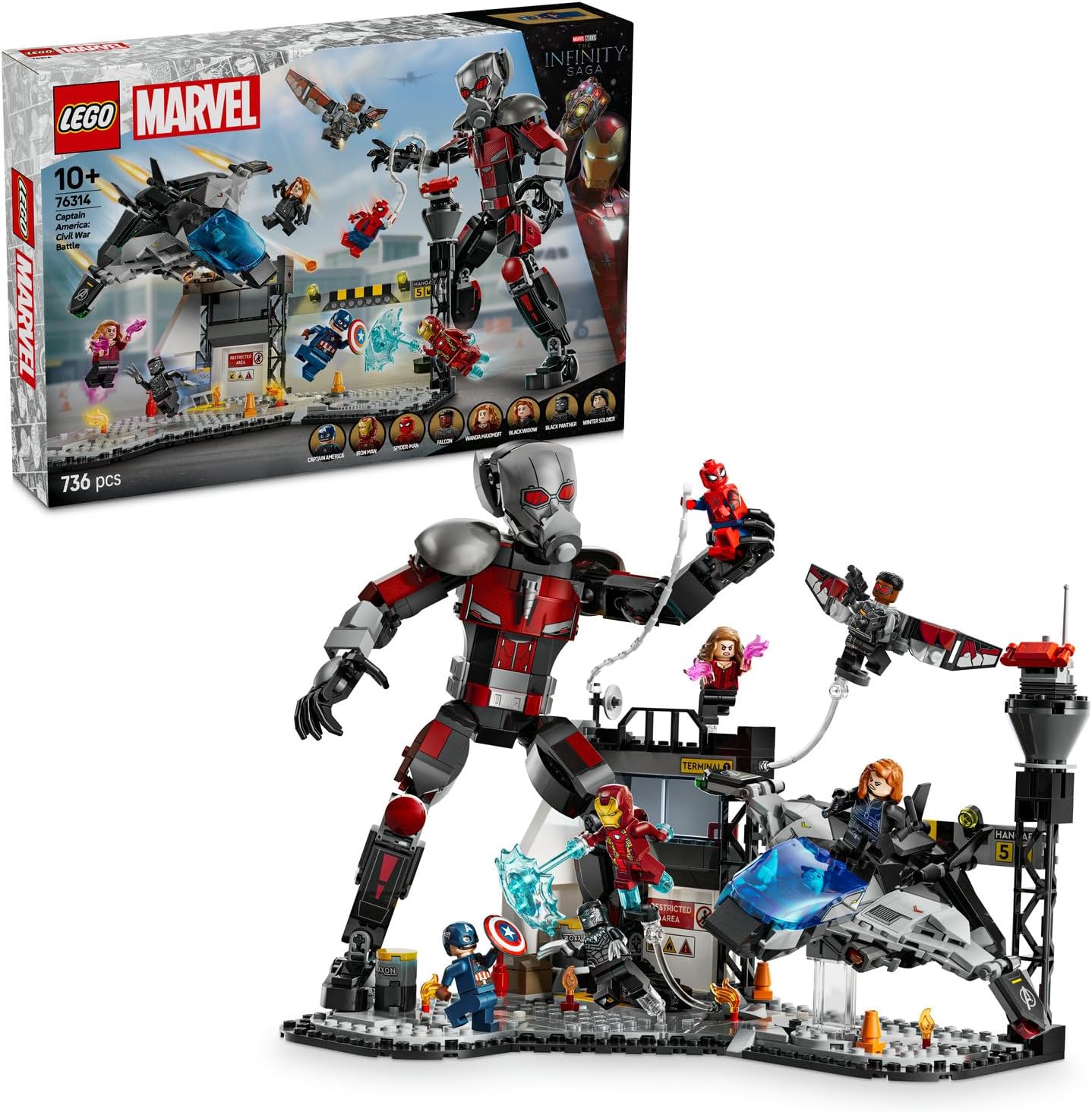 LEGO | Marvel Captain America: War of Heroes Action Battle 8 Minifigure Toy Making Set for Kids Ages 76314-10 and Over, Birthday Gift 736 Pieces