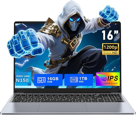 FUNYET Gaming Laptop, 16 inch Laptop Computer 2026 with Windows 11 Pro, 16GB RAM 1TB SSD, Int 13th Gen N150 Processor(up to 3.6GHz), Backlit Keyboard, Bluetooth, Mini HDMI, Office 365, FHD 1080P