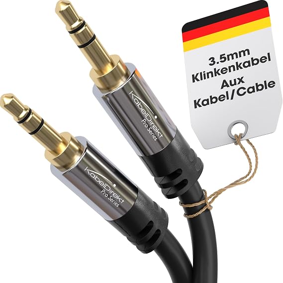 KabelDirect – Aux Cable, 3.5mm Jack Cable – 1.5m – Break Resistant Metal Plugs – Available from 0.3-10m (Audio/Headphone Cable/Aux Cable, PC/Laptop, Car and HiFi, black)