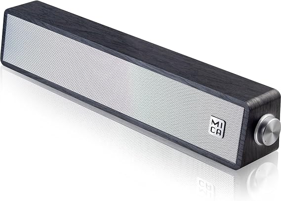 MICA Computer Speakers, Vintage Wired Computer Sound Bar, Retro Wooden Mini Soundbar, USB Powered PC Speakers for Desktop Monitor, Laptop, Tablet, 3.5mm Aux Connection, Angled (Gray)