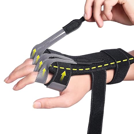 DrFinger Radial Nerve Palsy Brace Splint for Weak Finger, Wrist Drop, Crutch Palsy, Mcp Arthroplasty, Radial Nerve Injury, Finger Limp, Adjustable Hand Stabilizer fit Right & Left Hand - Black