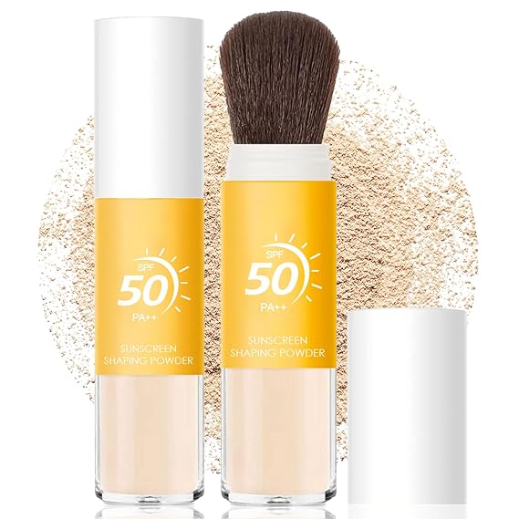 Mineral Sunscreen Setting Powder SPF 50, Sunscreen Powder for Face & Scalp, TranslucentSunscreenPowder with Brush, Oil Control Natural Matte
