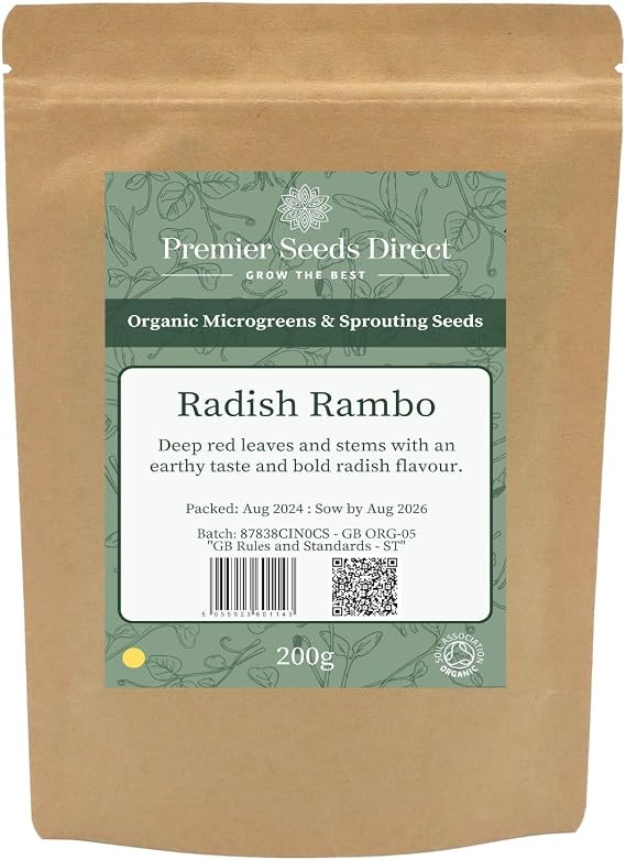 PREMIER SEEDS DIRECT - MICROGREEN/Sprouting Seeds - Radish Rambo - Organic (200 Grams)
