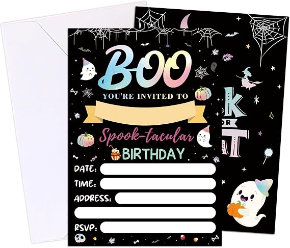 20 Set Halloween Birthday Invitation Cards with Envelopes Spooky Birthday Invitation Card for Kids Trick or Treat Party Invitation Cards Ghost Invitations Card for Kid Adult Birthday Party