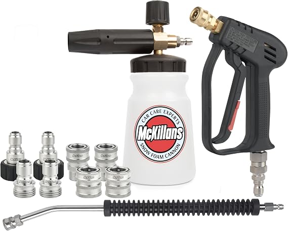 McKillans Pressure Washer Upgrade Kit: Swivel Gun + Rinsing Wand + Wide Mouth Foam Cannon + Stainless Quick Connect Kit (M22-15mm)