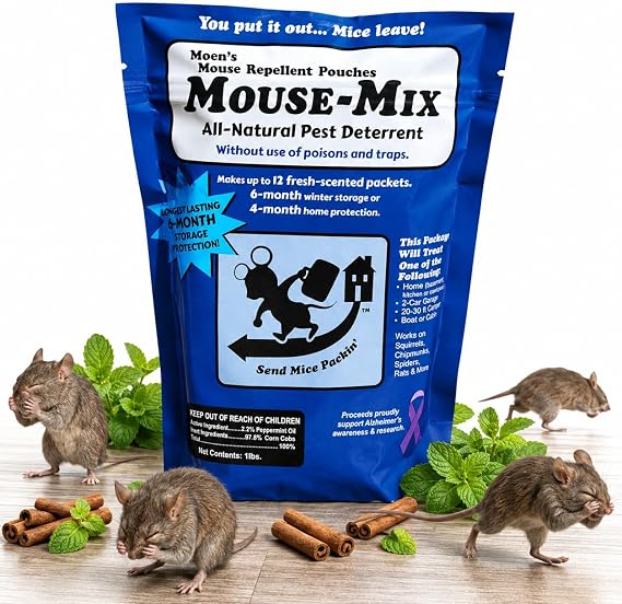All-Natural Mouse-Mix Rodent and Pest Repellent, Repel Nesting in Your Home/Shed/Garage/RV/Car/Boat/Storage, Safe for Indoor Use, Kit & Pet Friendly -1 lb. Bag, Peppermint