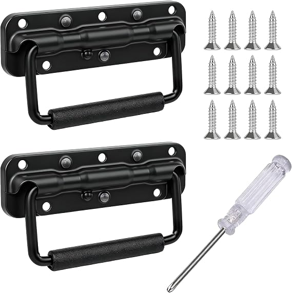 Folding Handle: 2 Pieces 140 mm Forging Thickened Heavy Duty Spring Suitcase Handle Made of 304 Stainless Steel for Toolbox Door (Black)