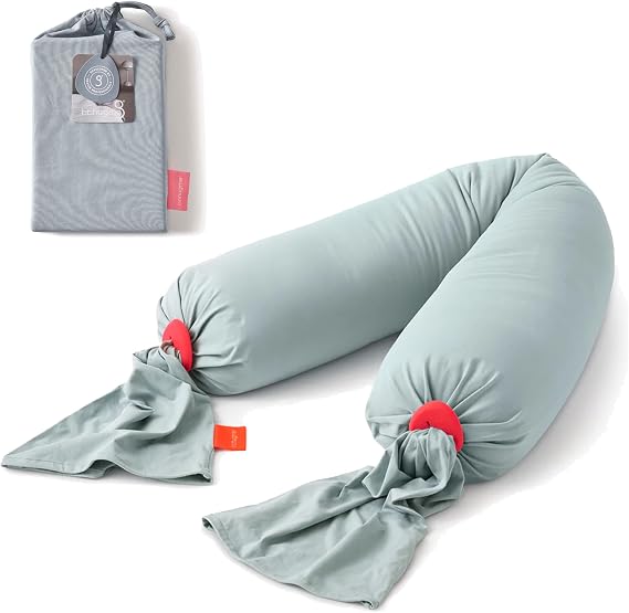 bbhugme Adjustable Pregnancy Pillow & Cotton Jersey Cover - Full Body Support for Pregnant Women - Eucalyptus