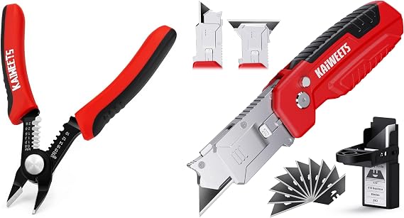 KAIWEETS KWS102 Wire Cutters 6-Inch Flush Pliers and KAIWEETS KUF01 Utility Knife Scraper, 2-in-1 Folding Box Cutter with Blade Storage