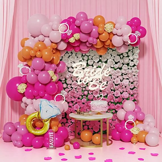 Pink and Orange Balloon Arch Kit, 157pcs Hot Pink Orange Balloons Bride To Be Bachelorette Party Decorations with Diamond Foil Balloons for Bridal Party Decor Favor