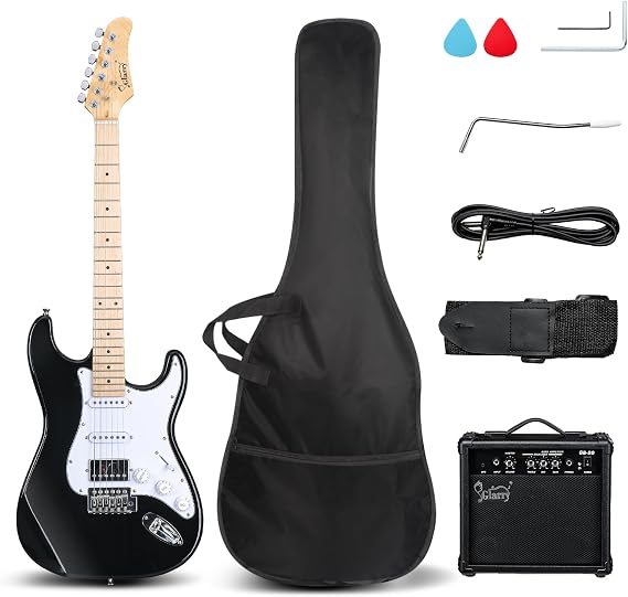 GLARRY Electric Guitar, 39" Full Size Electric Guitar Kit with HSS Pickup Coil Split for Beginner, 20W Amp and Accessories Pack Guitar Bag (Black)