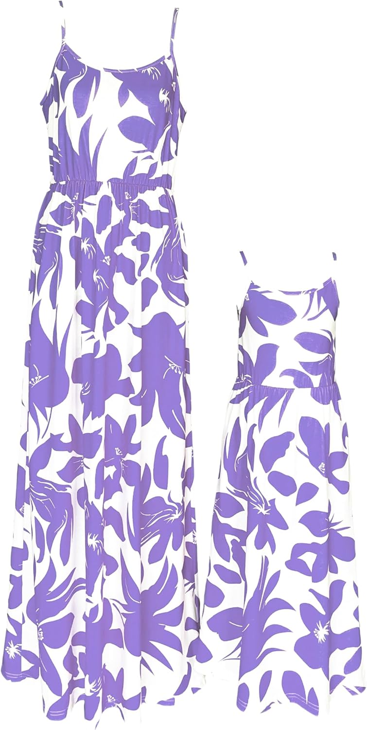 Mommy and Me Matching Dresses Summer Spaghetti Strap Floral Beach Mother Daughter Maxi Dresses with Pockets