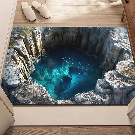 3D Optical Illusion Rug, Trap Visual Illusions Rug, Rugs That Look Like A Hole, Bottomless Non-Slip Doormat, 24 * 16 Inch (D)