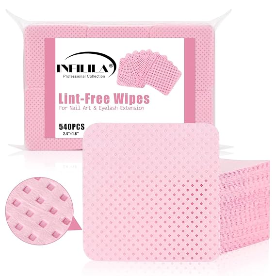 NXJ INFILILA 540PCS Lint Free Nail Wipes for Nail Polish Remover,Nail Prep | Super Absorbent,Non-Woven Nail Pads,No-Lint Nail Wipes for lash Extensions Glue,Cotton Pads for Nails Cleaning,Salon Supplies