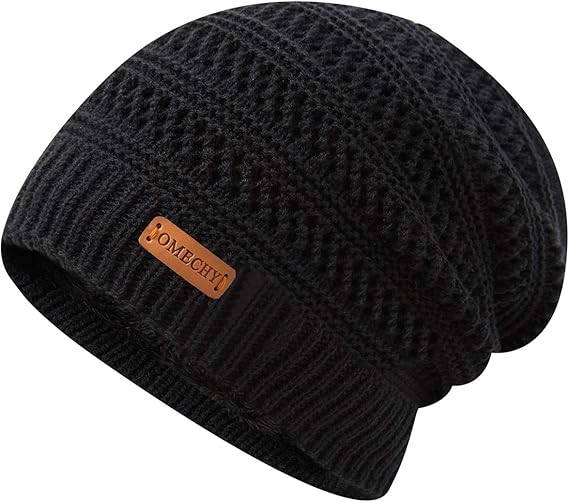 Beanie for Men Women Thick Warm Fluffy Lined Knit Winter Hat Slouch Chunky Stretch Plain Cuff Toboggan Cap