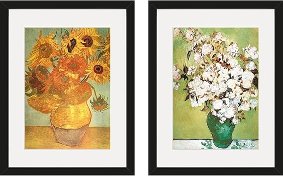 VINCENT VAN GOGH - Framed Print SUNFLOWERS VASE WITH ROSES