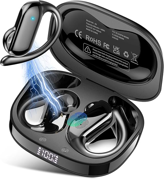 Open Ear Earbuds, Bluetooth 5.4 Wireless Earbuds with Ear Hooks, 32H HiFi Stereo Open Ear Headphones with Clear Calls, IPX7 Lightweight Air Conduction Headphones for Workouts and Running