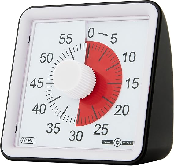 Temple 60-Minute Visual Timer- Clock Timer for Kids- Time Management Tool- Silent Countdown Timer-Multipurpose- Practical- Easy to Use (Black) (TLVT03)
