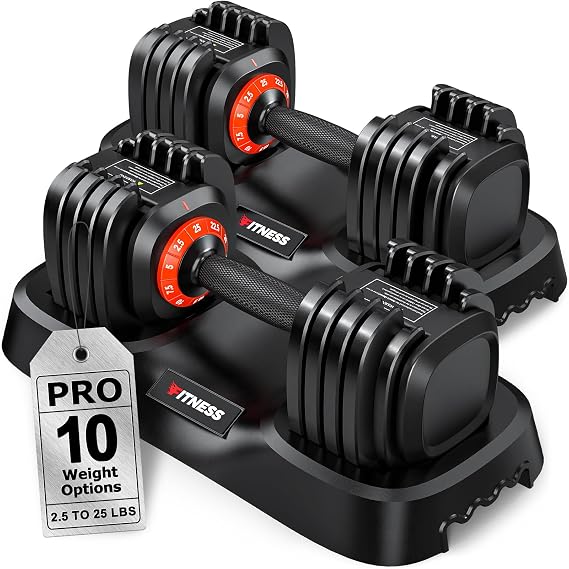 Rendpas Adjustable Dumbbells Set of 2, 1 Hand Adjustable Weights Dumbbells Set, 5 in 1/10 in 1 Free Dumbbell with Anti-Slip Texture Handle, 25/55/80lb Pair Weight Set For Home Gym Suit both Men and
